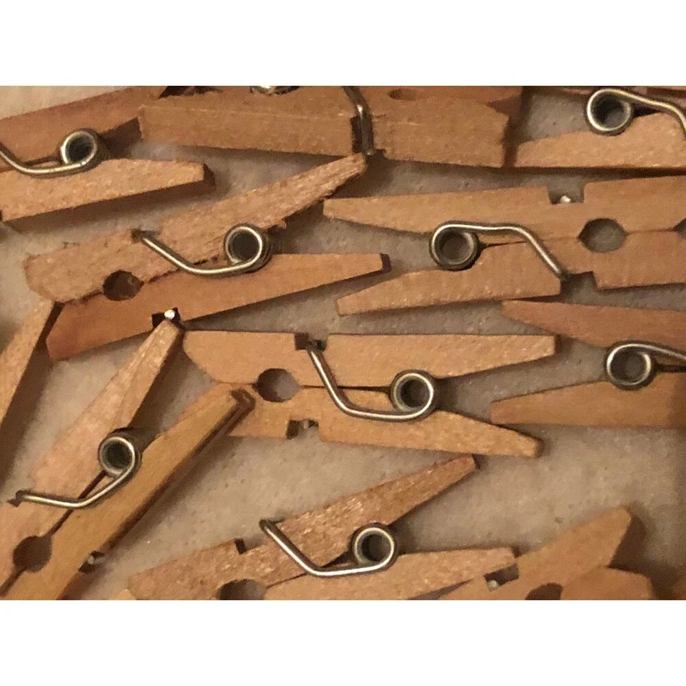 200 Mini Spring Clothes Pins Wood For Crafts Dollhouses Photo Paper 1